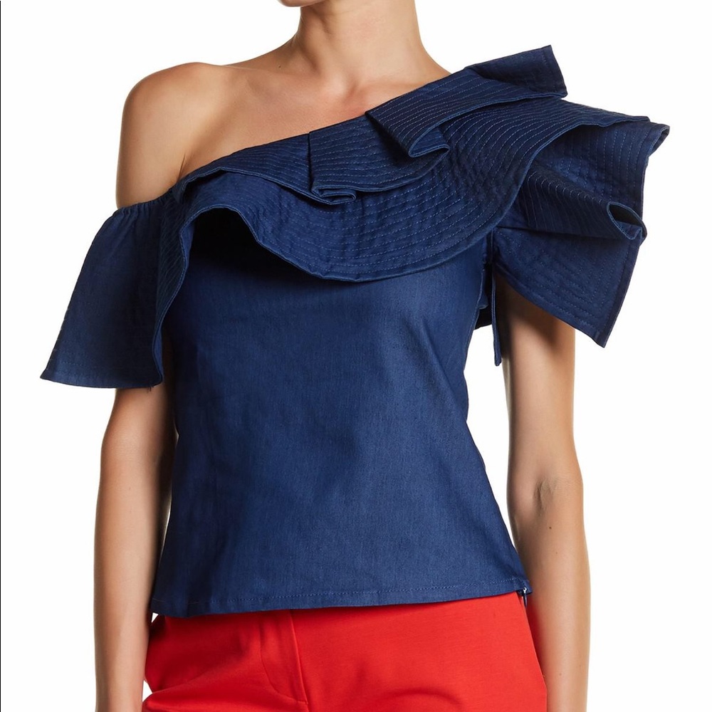 Gracia Off Shoulder Ruffle Denim Top